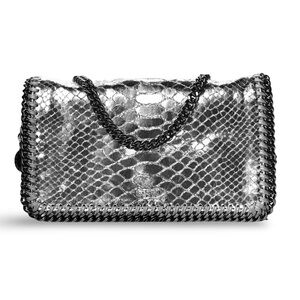 Stella McCartney Silver Python Embossed Leather Falabella Crossbody Shoulder Bag
